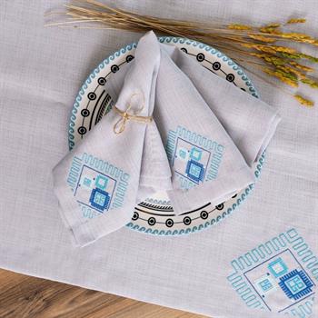Mavi Pıtrak Nakışlı Kumaş Peçete 6lı Set