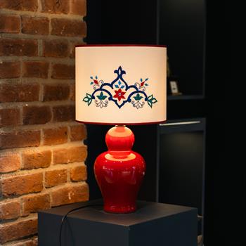 Rumi Nakış İşlemeli Kırmızı Abajur