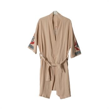 Pamuklu Müslin Kumaş Ahşap Baskılı Çintemani Desenli Bornoz