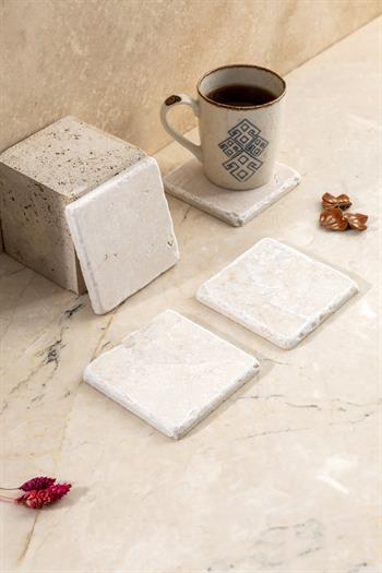 Baskısız Boyanabilir Traverten Doğal Taş 4lü Bardak AltlığıBaskısız Boyanabilir Traverten Doğal Taş 4lü Bardak Altlığı