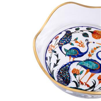 Tavus Kuşu Motifli Cam Kase