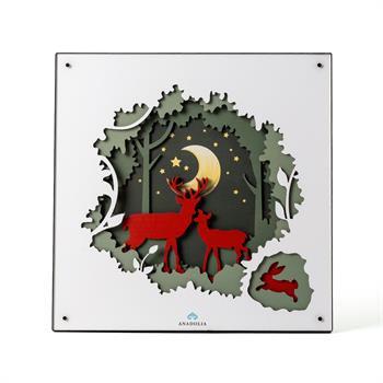 Geyik ve Ağaç Figürlü Ahşap Katmanlı Pano