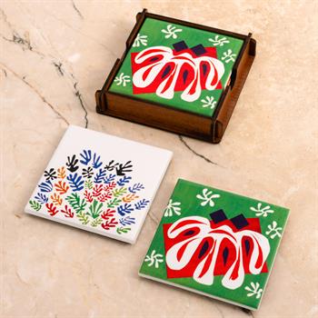 Henri MatisseThe Cut Outs Seramik Ahşap Kutulu 2li Bardak Altlığı