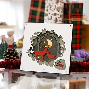 Geyik ve Ağaç Figürlü Ahşap Katmanlı Pano