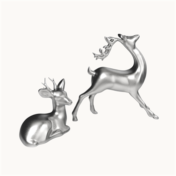 Dekoratif Gümüş Renk 2li Geyik Biblo Seti