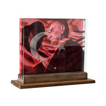 Atatürk ve Ay Yıldız 3 Boyutlu Dekoratif Cam Obje