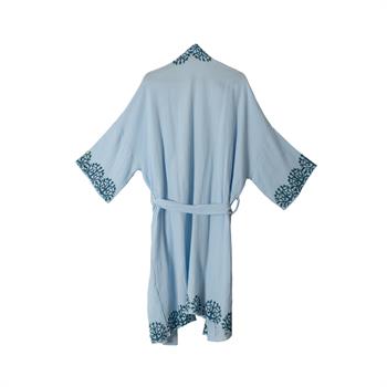 Pamuklu Müslin Kumaş Ahşap Baskılı Mercan Desenli Bornoz