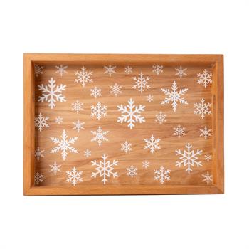 Kar Tanesi Desenli Ahşap Servis ve Sunum Tepsisi