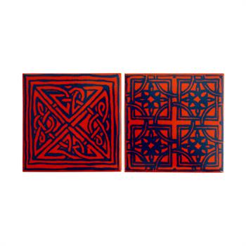 Etnik Desenler Seramik Ahşap Kutulu 2li Bardak Altlığı