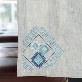 Mavi Pıtrak Nakışlı Kumaş Runner