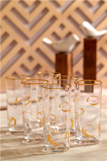 Balık Motifli Cam Rakı Bardağı 6lı Set