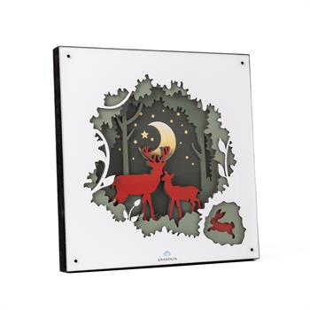 Geyik ve Ağaç Figürlü Ahşap Katmanlı Pano