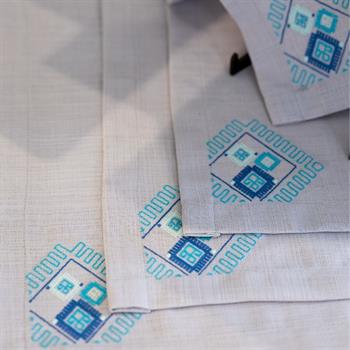 Mavi Pıtrak Nakışlı Kumaş Peçete 6lı Set