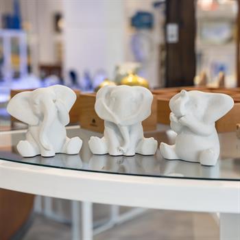 3’lü Görmedim-Duymadım-Bilmiyorum  Mermerit Fil Biblo - Beyaz