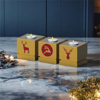 Geyik Figürlü Dekoratif 3lü Gold Tealight Mumluk