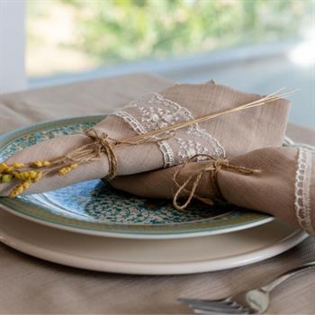 Mimoza Fransız Dantelli Kumaş Peçete 6lı Set