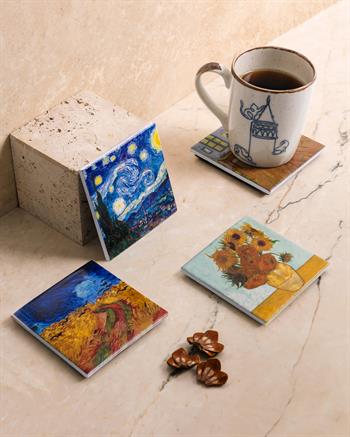 Van Gogh Seramik Ahşap Kutulu 4lü Bardak Altlığı