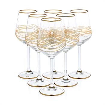 Dalgalı Motifli Cam Şarap Kadehi 6lı Set