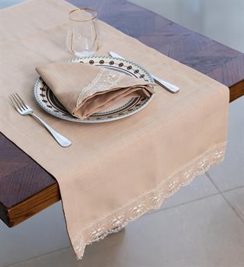 Lale Fransız Dantelli Kumaş Runner