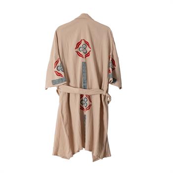 Pamuklu Müslin Kumaş Ahşap Baskılı Çintemani Desenli Bornoz