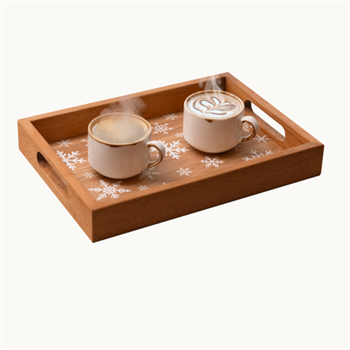 Kar Tanesi Desenli Ahşap Servis ve Sunum Tepsisi