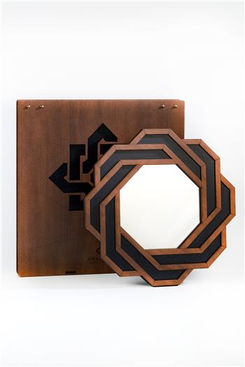 Altıgen Ceviz Dekoratif Ayna