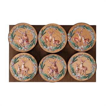 Anne ve Bebek Geyik Desenli 6lı Ahşap Magnet Seti