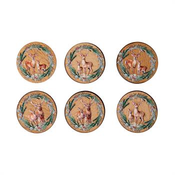 Anne ve Bebek Geyik Desenli 6lı Ahşap Magnet Seti