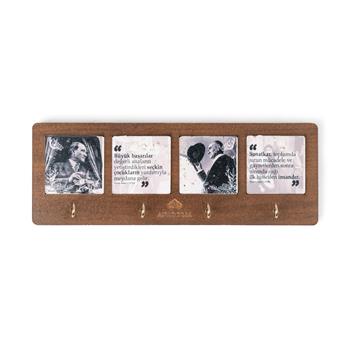 Atatürk 29 Ekim Ahşap Kutulu 4lü Traverten Dekoratif Askılık