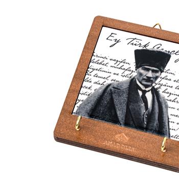 Atatürk Gençliğe Hitabe Ahşap Kutulu Seramik Dekoratif Askılık