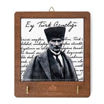 Atatürk Gençliğe Hitabe Ahşap Kutulu Seramik Dekoratif Askılık