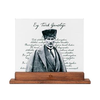 Atatürk ve Gençliğe Hitabe Dekoratif Cam Obje