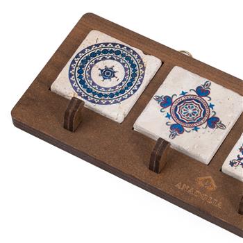 Ayasofya Camii Serisi Ahşap Kutulu Çini 4lü Traverten Dekoratif Askılık