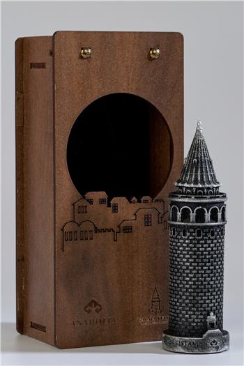 Galata Kulesi Metalik Gri Mermerit Heykel 12,5 cm