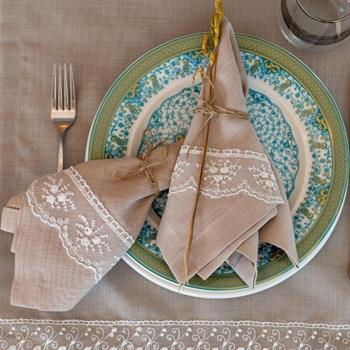 Mimoza Fransız Dantelli Kumaş Peçete 6lı Set