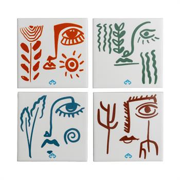 Element Kadınlar Seramik Ahşap Kutulu 4lü Bardak Altlığı