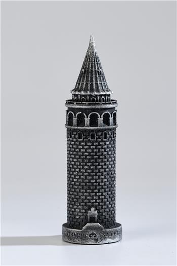 Galata Kulesi Metalik Gri Mermerit Heykel 12,5 cm