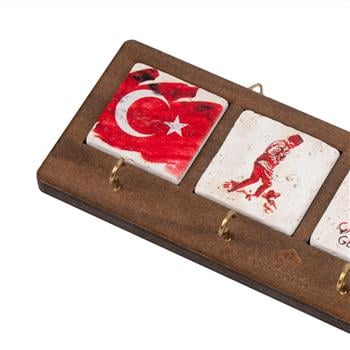 Çanakkale Serisi Ahşap Kutulu 4lü Traverten Dekoratif Askılık