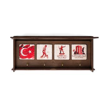 Çanakkale Serisi Ahşap Kutulu 4lü Traverten Dekoratif Askılık