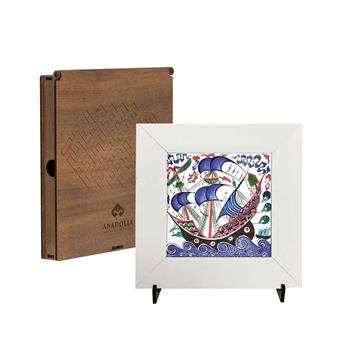 Çini Serisi Kalyon 4 Beyaz Çerçeveli Seramik Tablo Pano