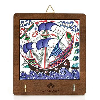 Çini Serisi Ahşap Kutulu Kalyon 4 Seramik Dekoratif Askılık