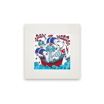 Çini Serisi Kalyon 5 Beyaz Çerçeveli Seramik Tablo Pano