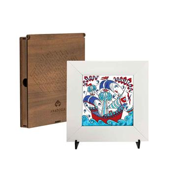 Çini Serisi Kalyon 5 Beyaz Çerçeveli Seramik Tablo Pano