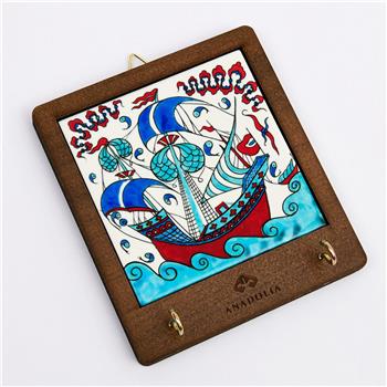 Çini Serisi Ahşap Kutulu Kalyon 5 Seramik Dekoratif Askılık