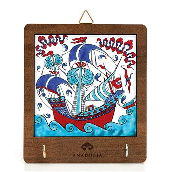 Çini Serisi Ahşap Kutulu Kalyon 5 Seramik Dekoratif Askılık