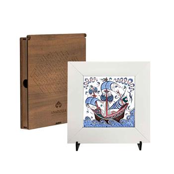 Çini Serisi Kalyon 6 Beyaz Çerçeveli Seramik Tablo Pano