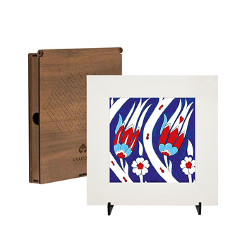 Çini Serisi Lale Laci Beyaz Çerçeveli Seramik Tablo Pano