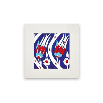 Çini Serisi Lale Laci Beyaz Çerçeveli Seramik Tablo Pano