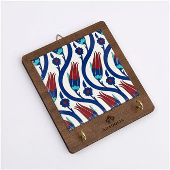 Çini Serisi Ahşap Kutulu Lale Seramik Dekoratif Askılık