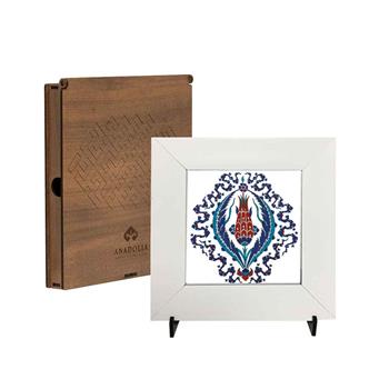 Çini Serisi Lale ve Nar Beyaz Çerçeveli Seramik Tablo Pano